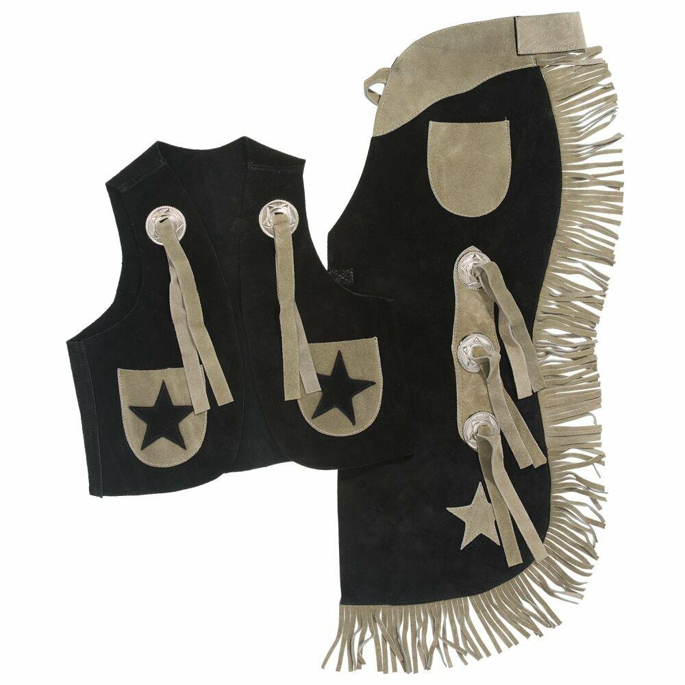 Tough-1 Youth Black Leather Vest & Chaps Set – Medium